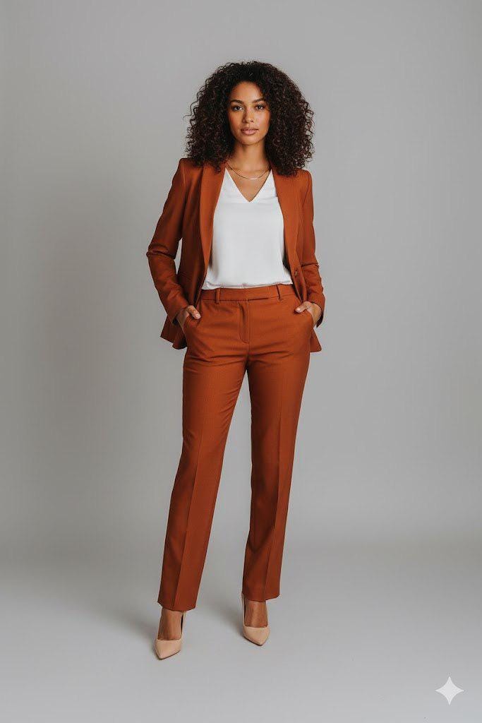 Classic Slim Fit Rust/Terracotta 2pc Suit For Women Partywear & Office wear