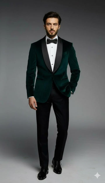 Green Velvet Suit, Slim Fit Two Piece, Office Wear, Party Wear, Wedding Groomsmen