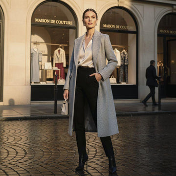 Grey Tweed Classic Long Coat For Women Wedding, Grooms & Groomsman