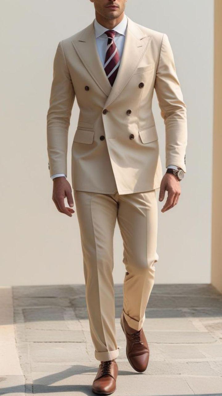 Classic Slim Fit Designer Double-Breasted Suit Groom & Groomsmen