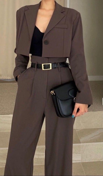 Classic Brown 2pc Suit For Women- Elegant, Modern, Partywear
