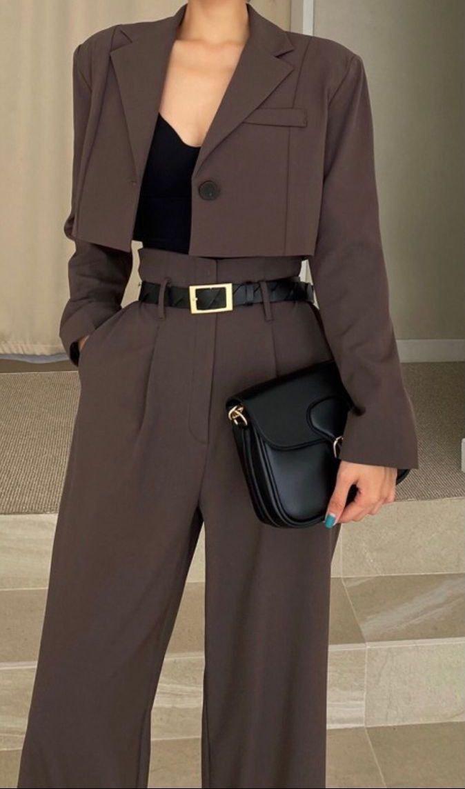 Classic Brown 2pc Suit For Women- Elegant, Modern, Partywear