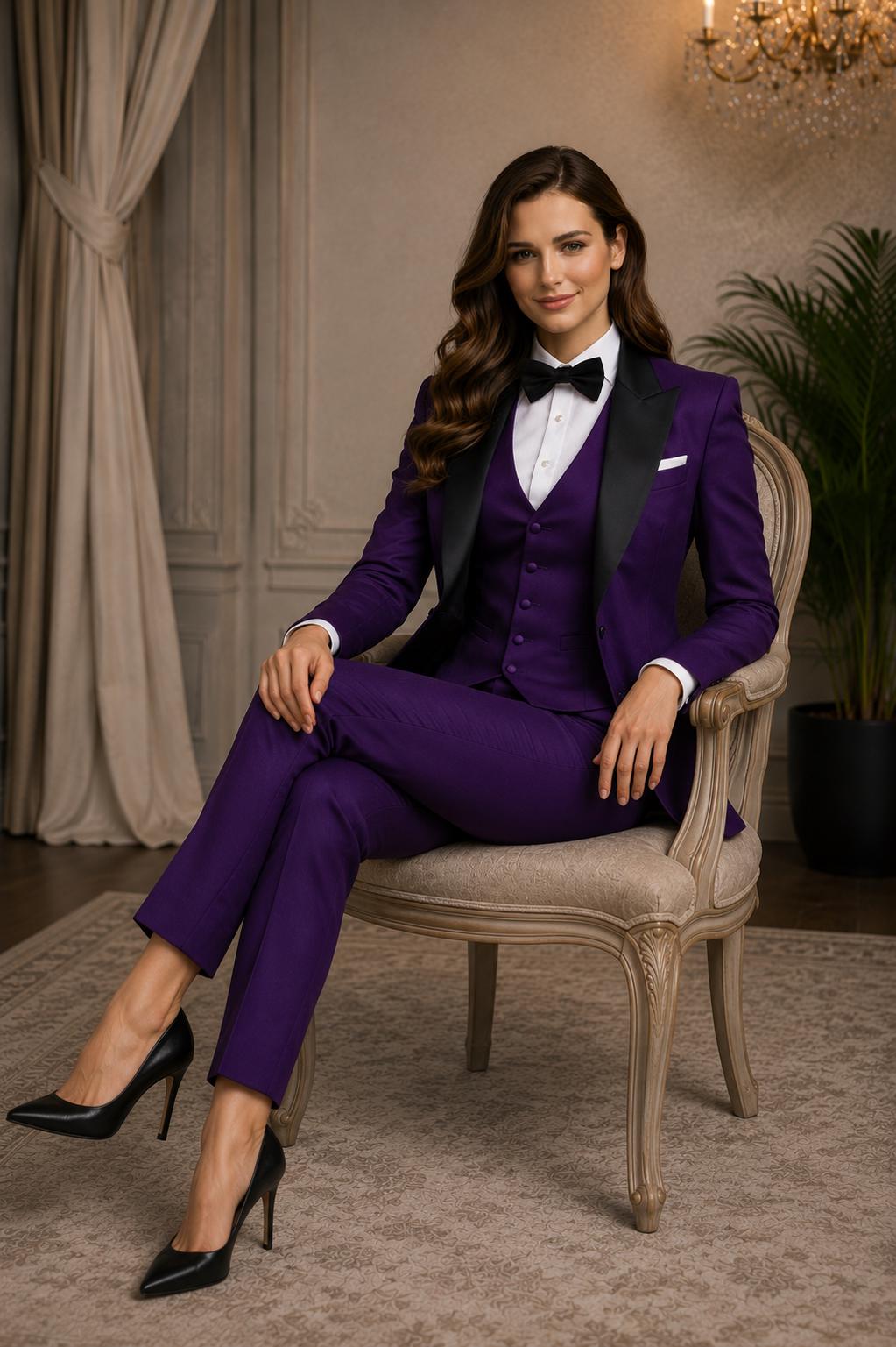 Classic Slim Fit Purple 3pc Suit For Women Partywear, Formal & Business wear.