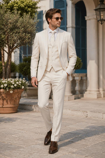 Ivory Men's 3-Piece Wedding Suit, Custom Tailored Formal Outfit