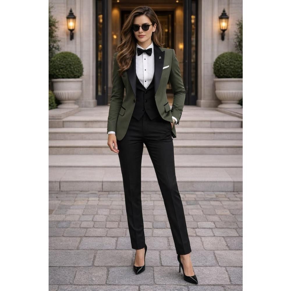 Green with Black 3-Piece Suit: Custom Tailored Blazer Vest and Pants