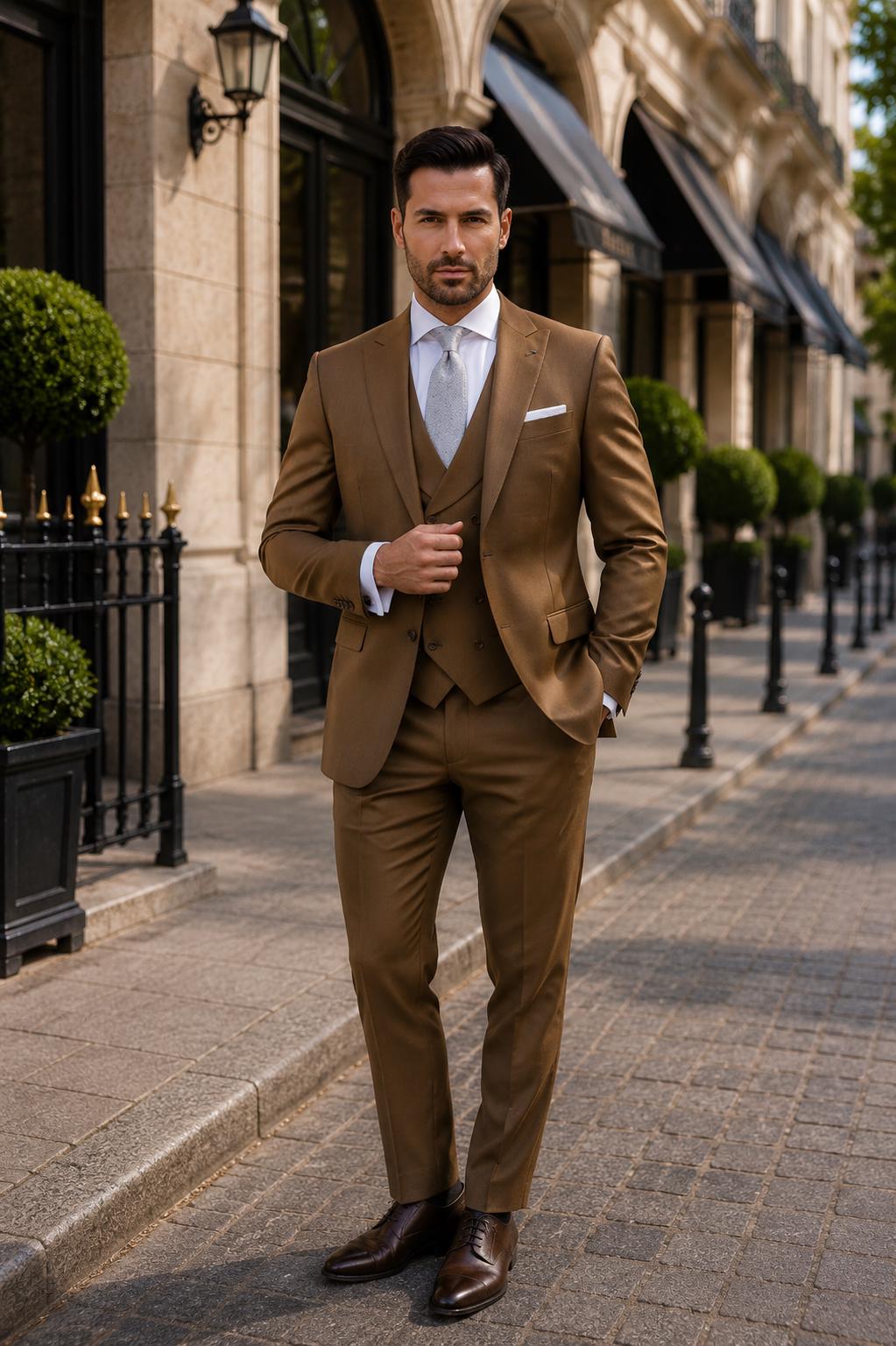 Brown 3-Piece Men's Suit | Luxury Wedding Groom Tailored Fit Blazer, Waistcoat, Pants