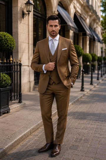 Brown 3-Piece Men's Suit | Luxury Wedding Groom Tailored Fit Blazer, Waistcoat, Pants