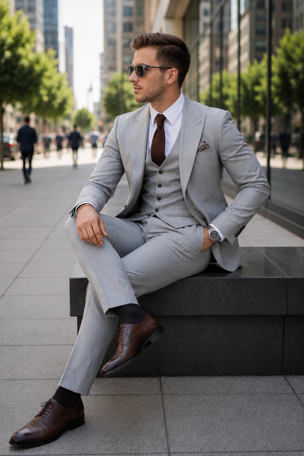 Classic Light Grey Three piece For Men Partywear, office wear, Wedding, Grooms & Groomsman