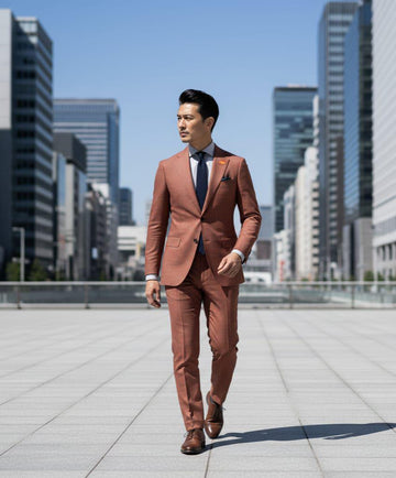 Classic Slim Fit Rust/Terracotta 2pc Suit For Men Wedding, Grooms & Groomsman