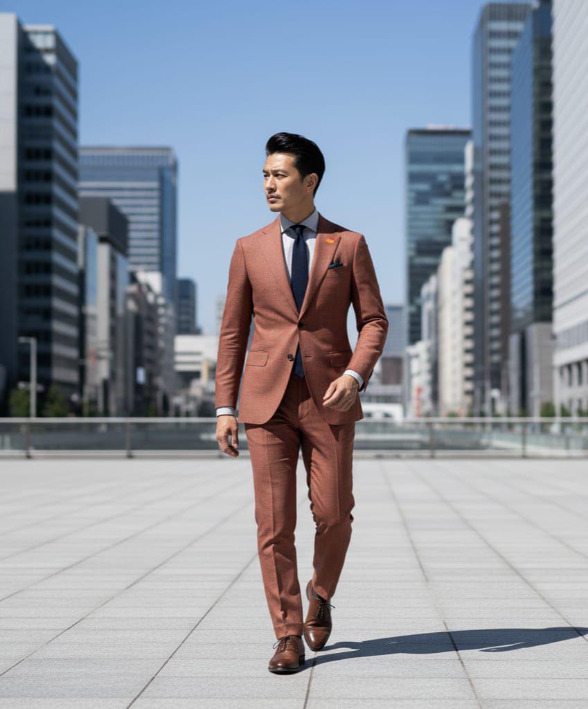 Classic Slim Fit Rust/Terracotta 2pc Suit For Men Wedding, Grooms & Groomsman
