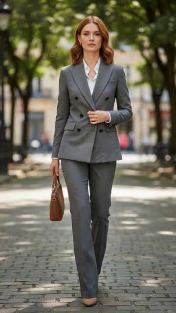 Classic Slim Fit Smoked Silver 2pc Suit For Women Partywear, Formal & Business wear.