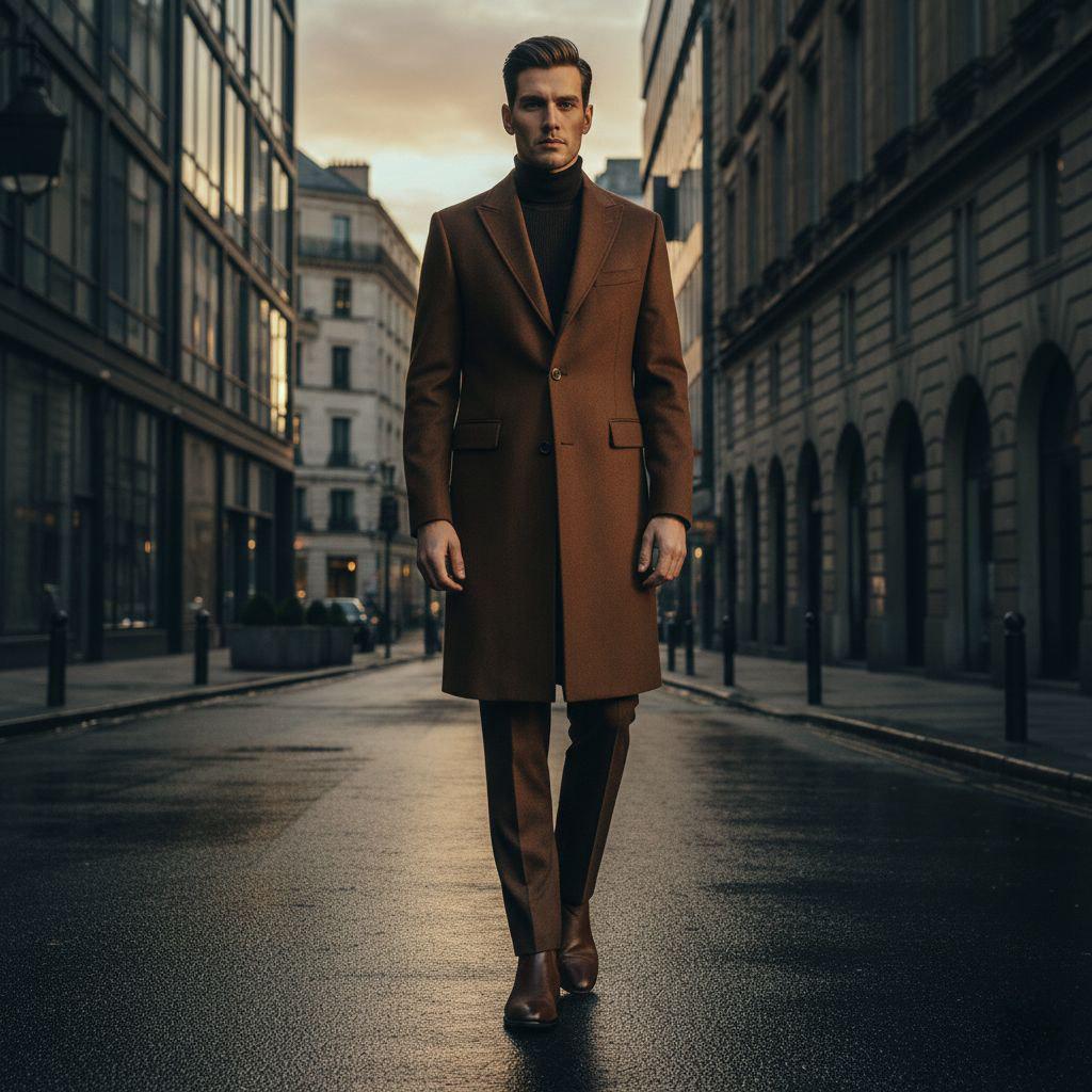 Classic Tweed Trench Long Coat For Men Wedding, Partywear, Proms, Grooms & Groomsman