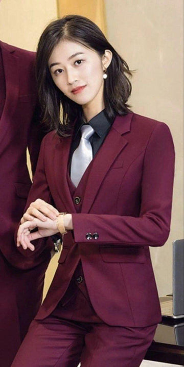 Classic Slim Fit Burgundy 3pc Suit For Women Formal wear, Partywear, Office wear.