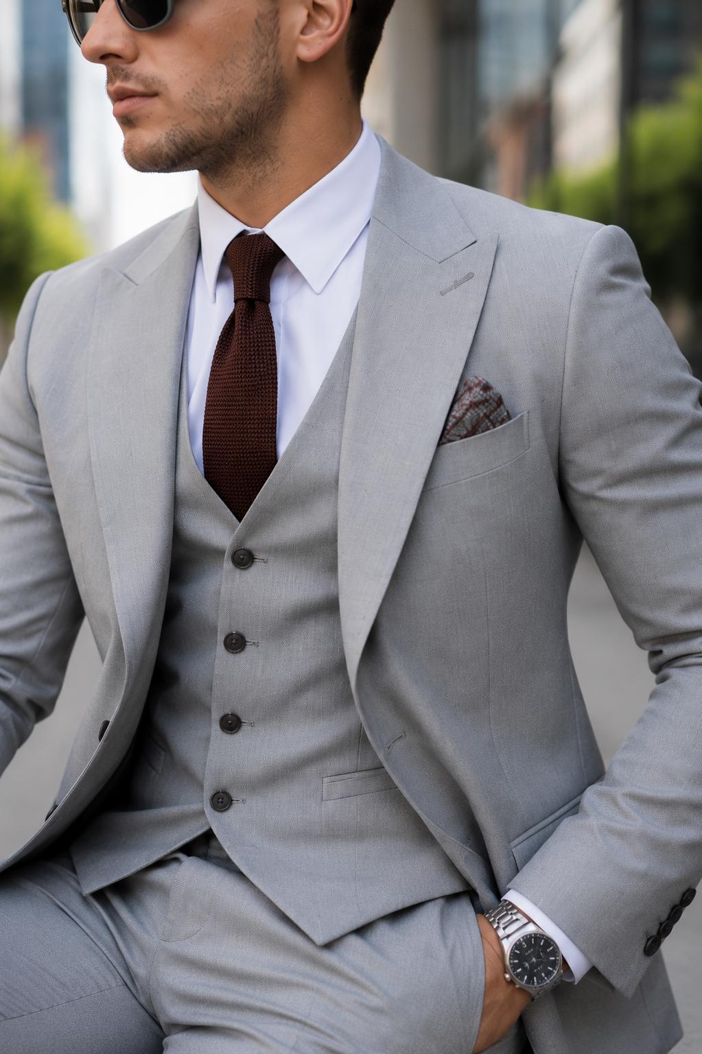 Classic Light Grey Three piece For Men Partywear, office wear, Wedding, Grooms & Groomsman