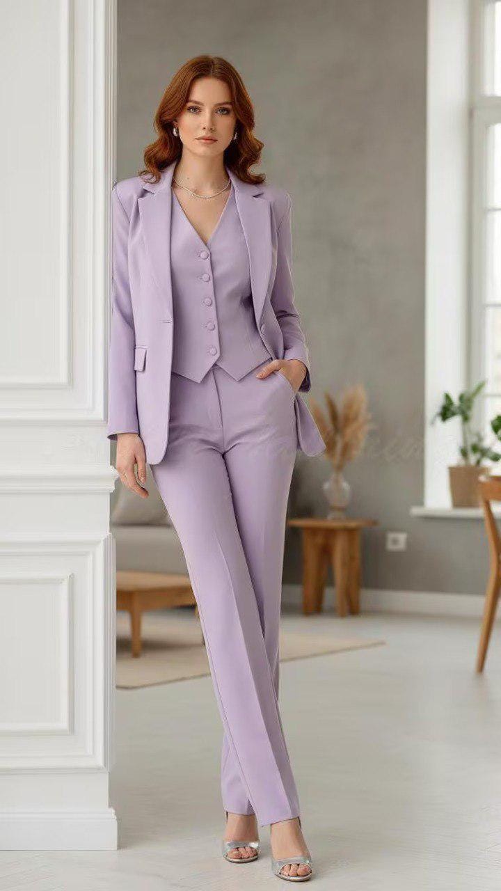 Classic Slim Fit Lavender Mist 3pc Suit For Women Partywear, Formal & Business wear.