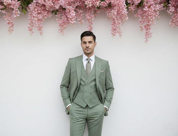 Sage Green Rayon 3pc Suit For Men Wedding, Prom, Grooms & Groomsman