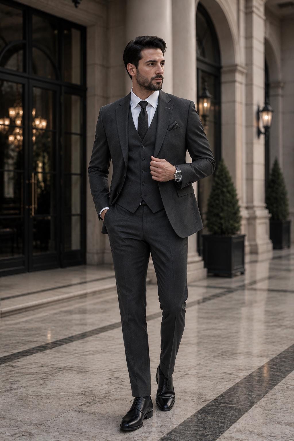 Dark Grey Men's 3 Piece Suit Custom Tailored Wedding Formal Suit