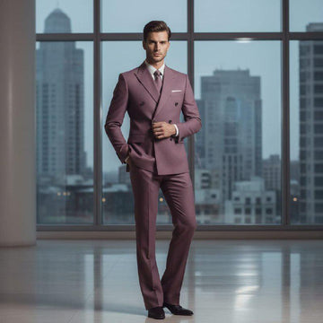 Class Slim Fit Purple Double-Breasted Suit Groom & Groomsmen