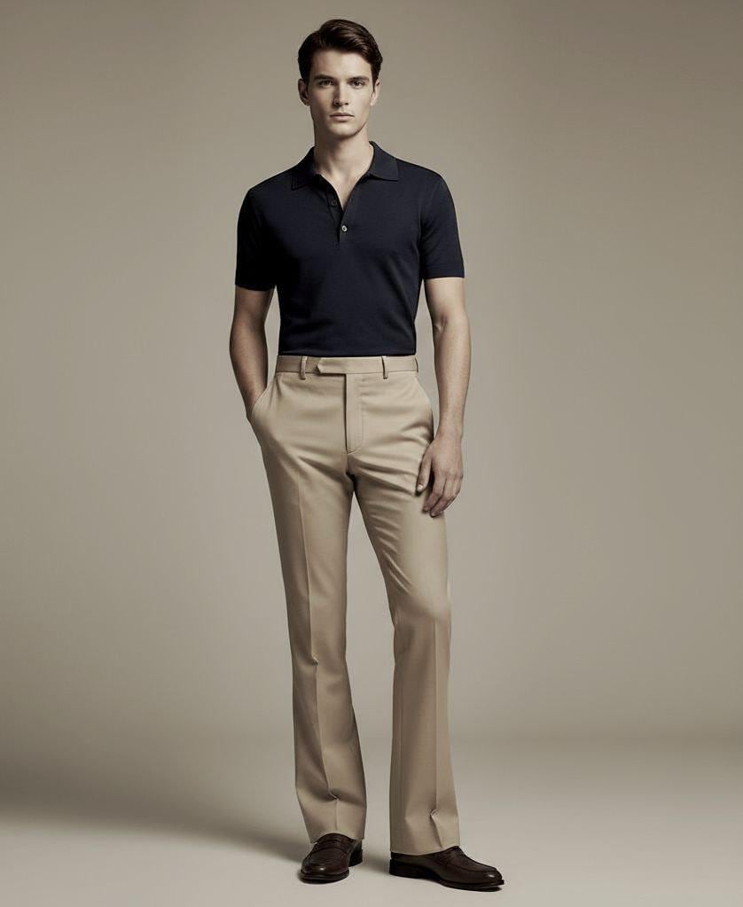 Beige Bell Bottom Pants, Men's Tailored Trousers, Custom Fit