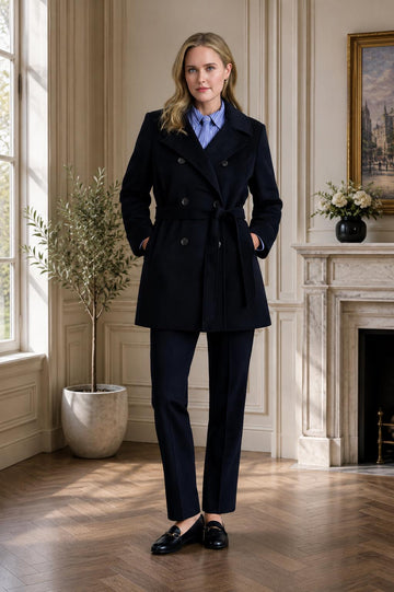 Black Women's Luxury Wool Coat – Double Breasted Tailored Long Coat, Elegant Winter Jacket, Formal Office Wear & Classic Outerwear
