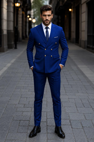 Royal Blue Two Piece Designer double breast suit for men partywear, wedding and Grooms