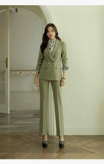 Green Double-Breasted Slim Fit  2pc Suit For Women Partywear & Office wear