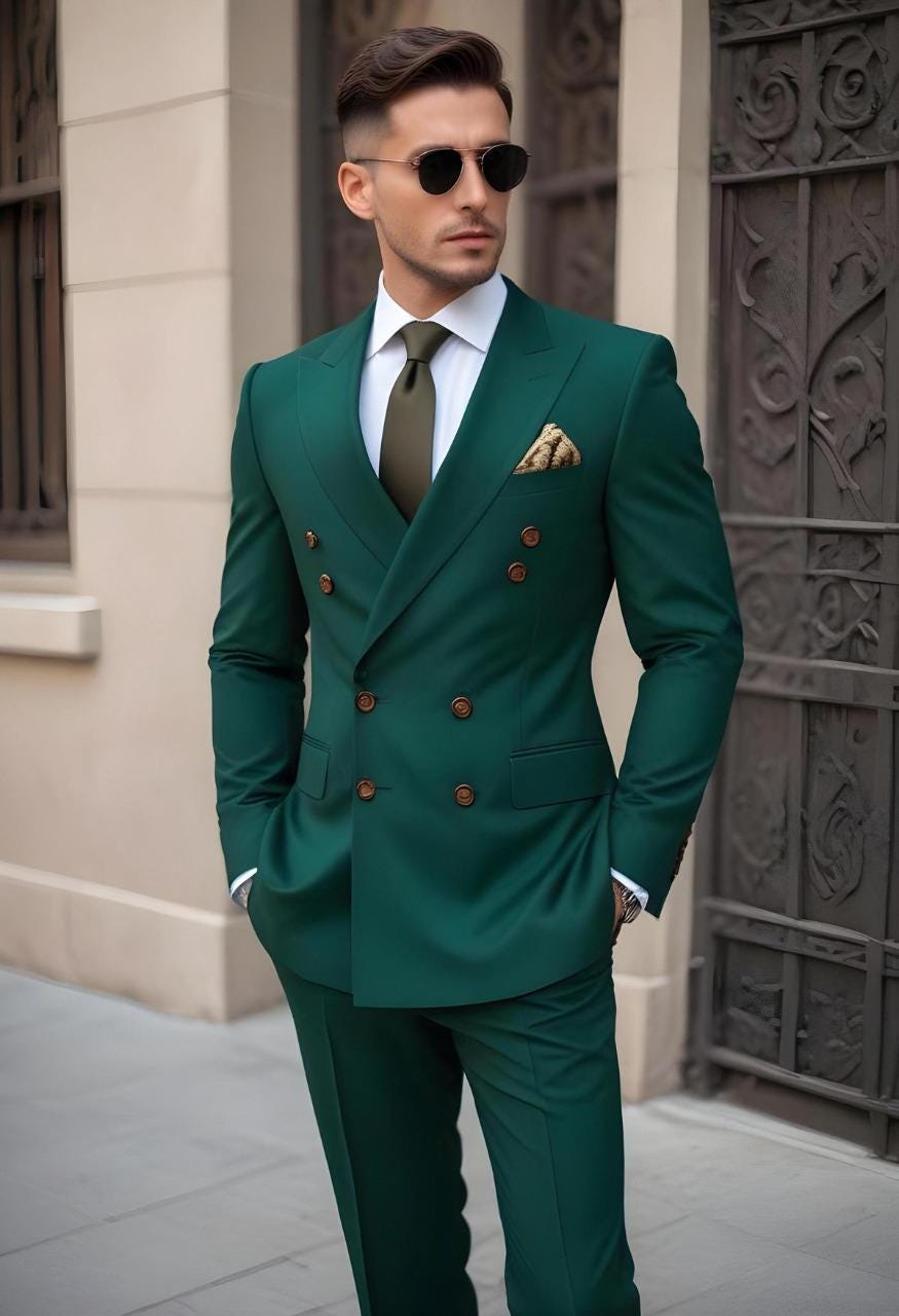 Green Designer Two Piece  double breast suit for men partywear, wedding and Grooms