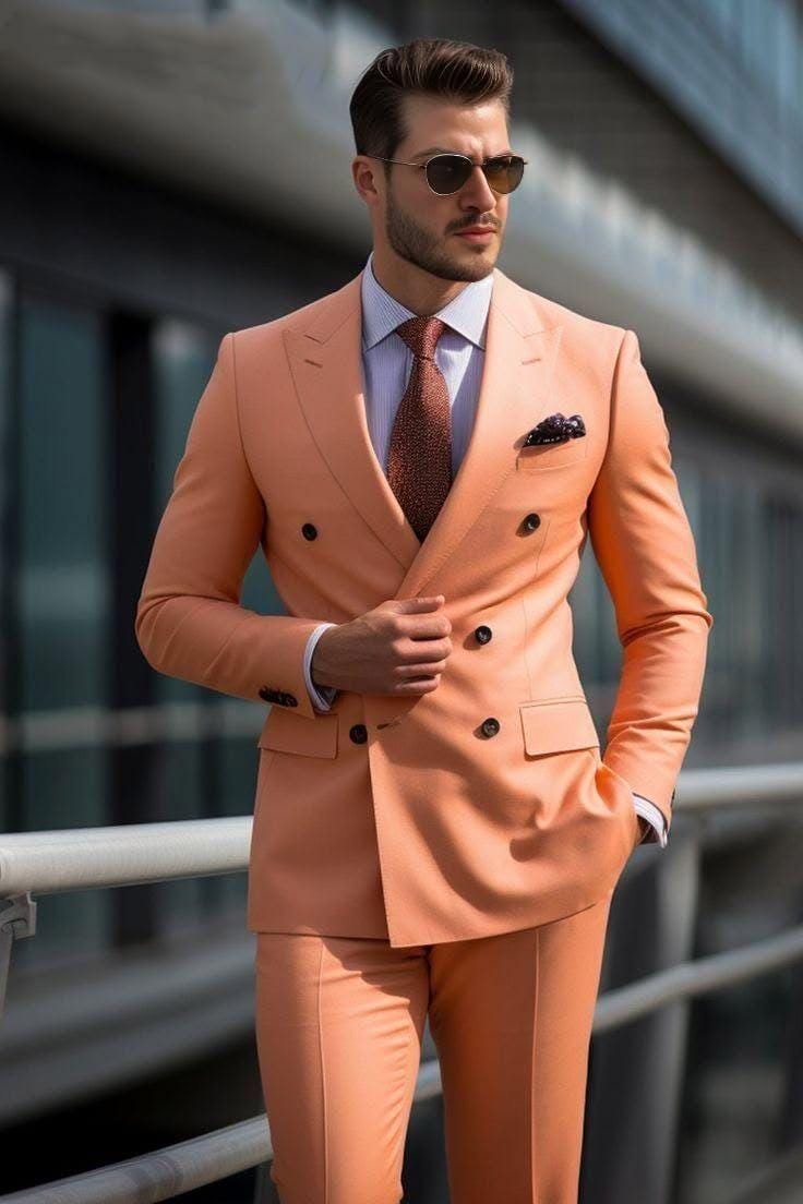 Dusty Peach Designer Two Piece  double breast suit for men partywear, wedding and Grooms