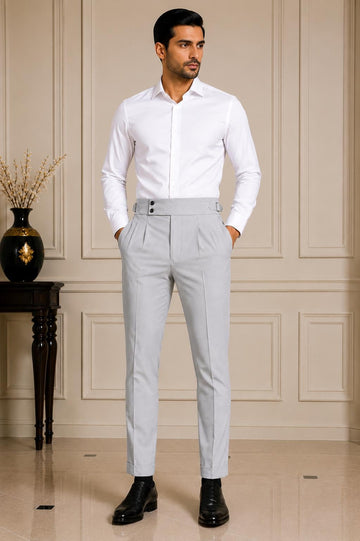 Light Grey Gorkha Trousers – Men's High Waist Custom Tailored Formal Pants