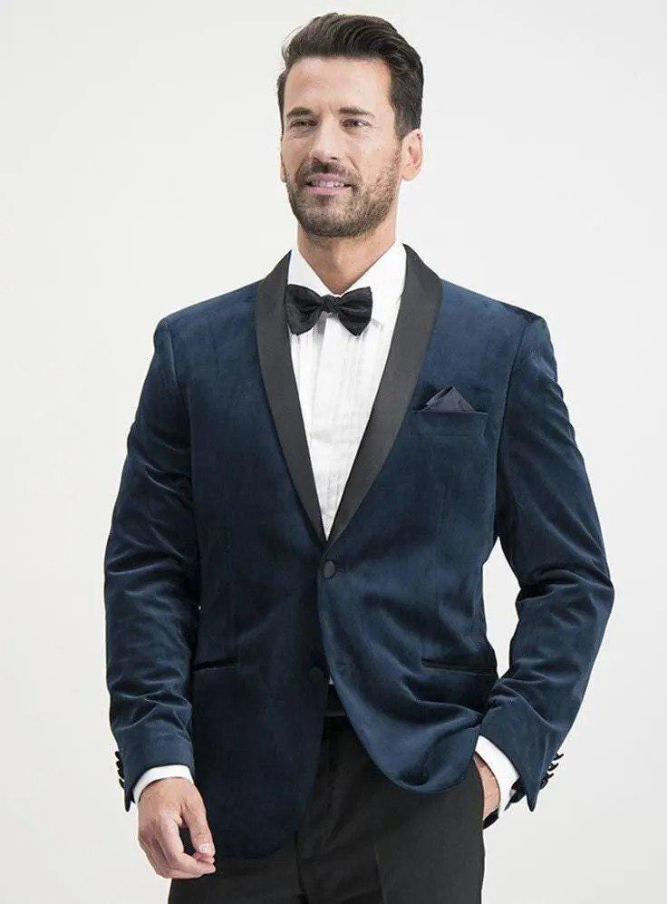 Navy Blue Velvet Suit, Slim Fit Two Piece, Office Wear, Party Wear, Wedding Groomsmen