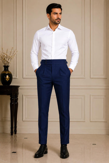 Navy Blue Gorkha Trousers – Men's High Waist Custom Tailored Formal Pants