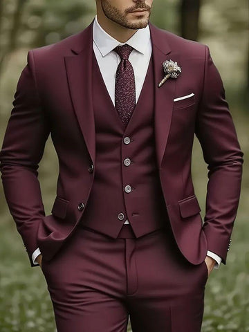 Maroon/Burgundy 3pc Suit For Men Wedding, Grooms & Groomsman, Gift for him
