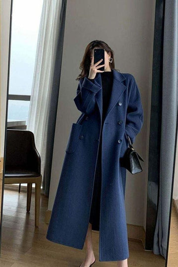 Navy Tweed Long Coat For Women Wedding, Office Wear & Party wear