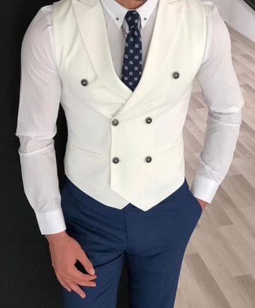 Men's Off White Double Breasted Wedding Vest | Slim Fit Groom Formal Waistcoat
