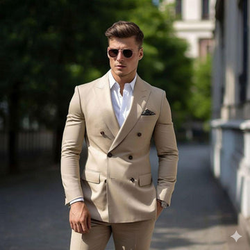 Classic Slim Fit Beige Two piece Double-Breasted Suit for men Partywear & Grooms