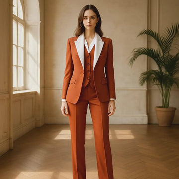 Rust With Off-white Lapel 3-Piece Suit: Custom Tailored Blazer Vest and Pants