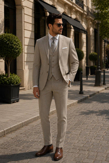 Champagne Beige Men's 3-Piece Luxury Wedding Suit Custom Tailored Blazer Waistcoat Pants