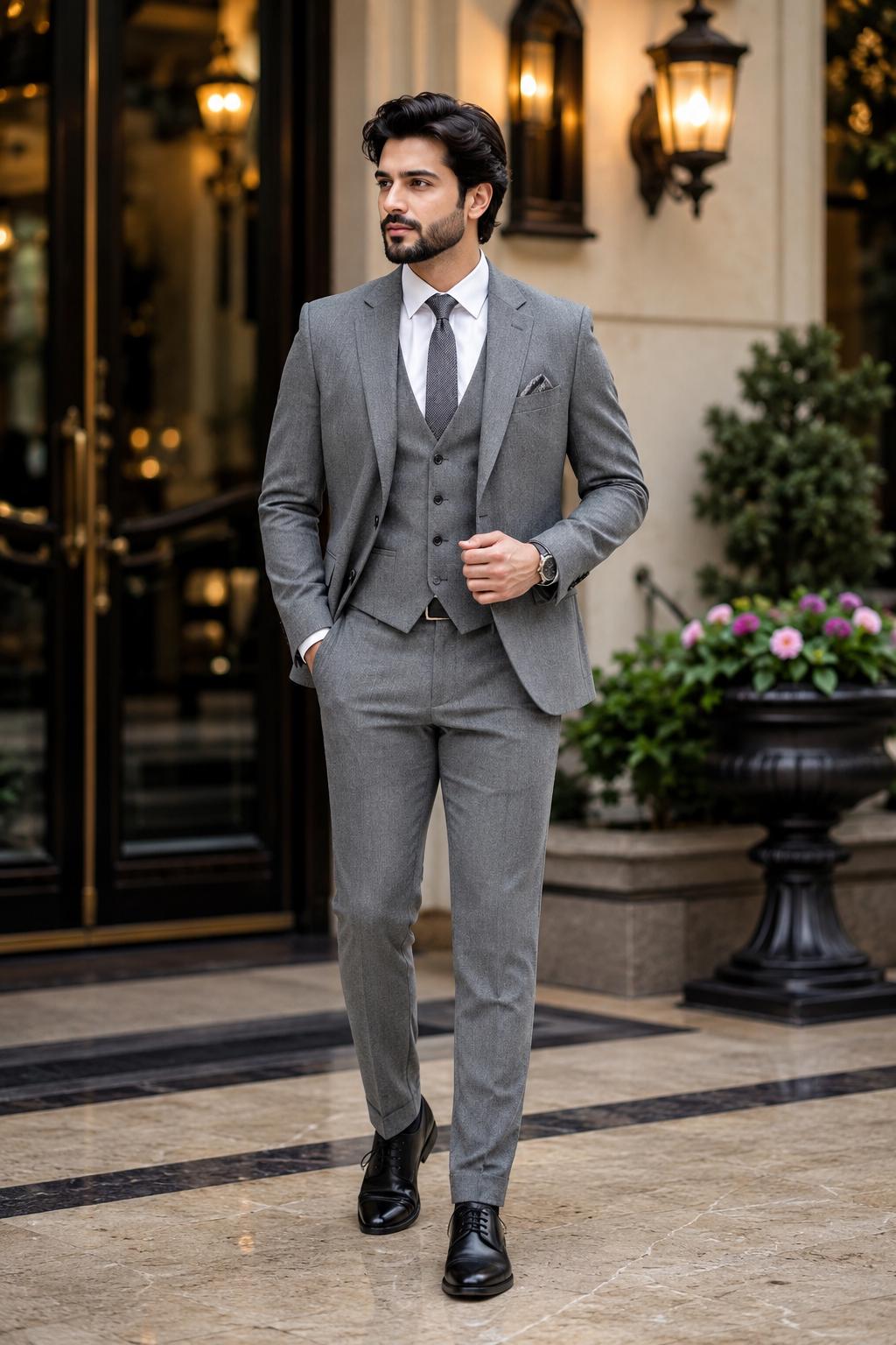 Luxury Grey 3 Piece Suit for Men, Custom Tailored Wedding Suit, Slim Fit Formal Business Tuxedo, Groom Prom Outfit, Handmade