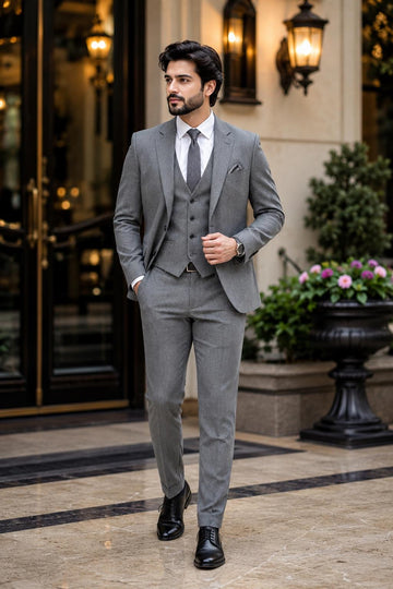 Luxury Grey 3 Piece Suit for Men, Custom Tailored Wedding Suit, Slim Fit Formal Business Tuxedo, Groom Prom Outfit, Handmade