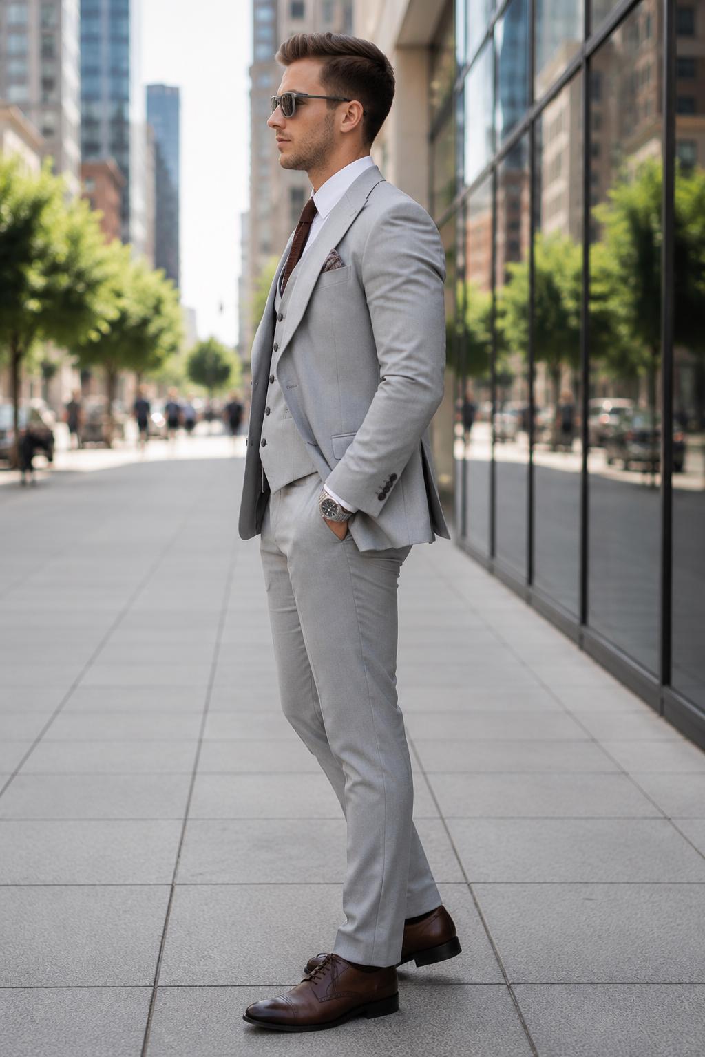 Classic Light Grey Three piece For Men Partywear, office wear, Wedding, Grooms & Groomsman