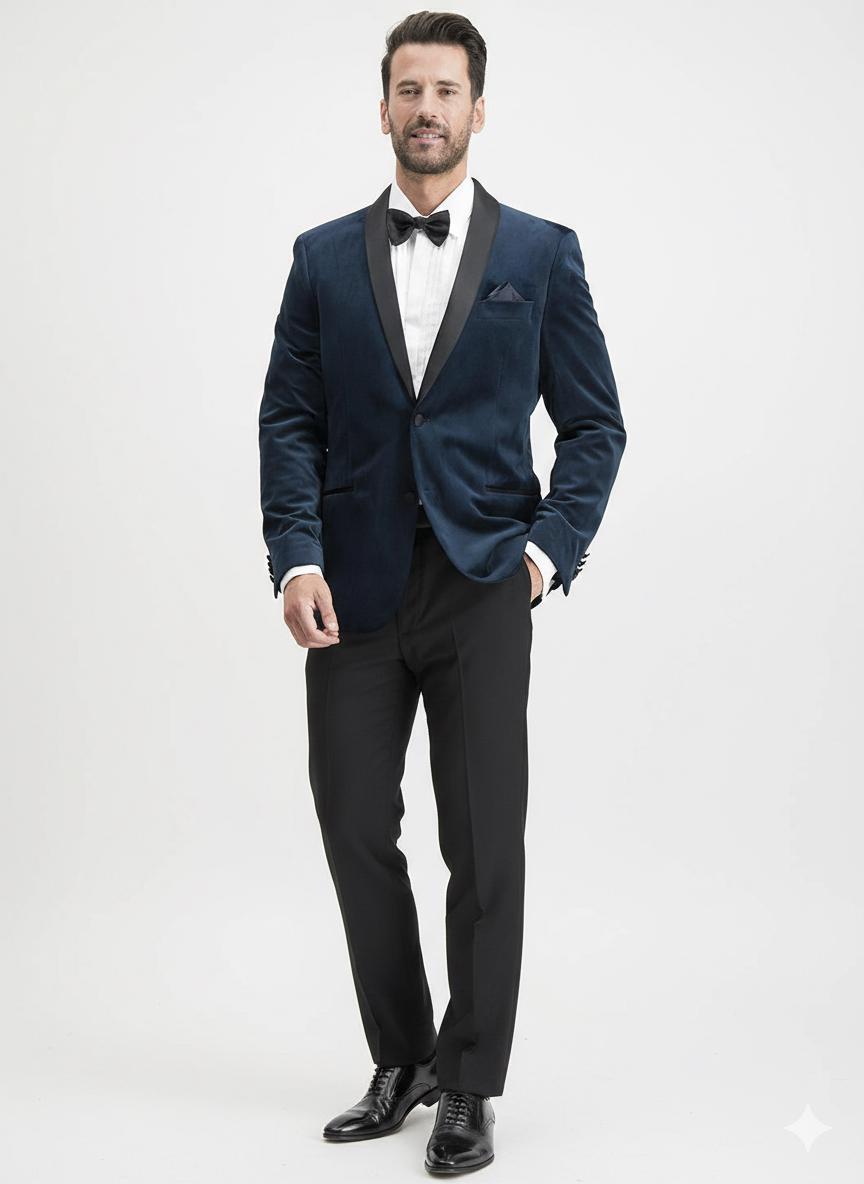 Navy Blue Velvet Suit, Slim Fit Two Piece, Office Wear, Party Wear, Wedding Groomsmen