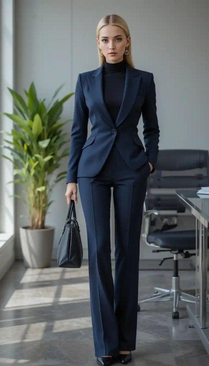 Classic Navy Blue Designer 2pc Suit For Women Partywear, Modern & Office wear