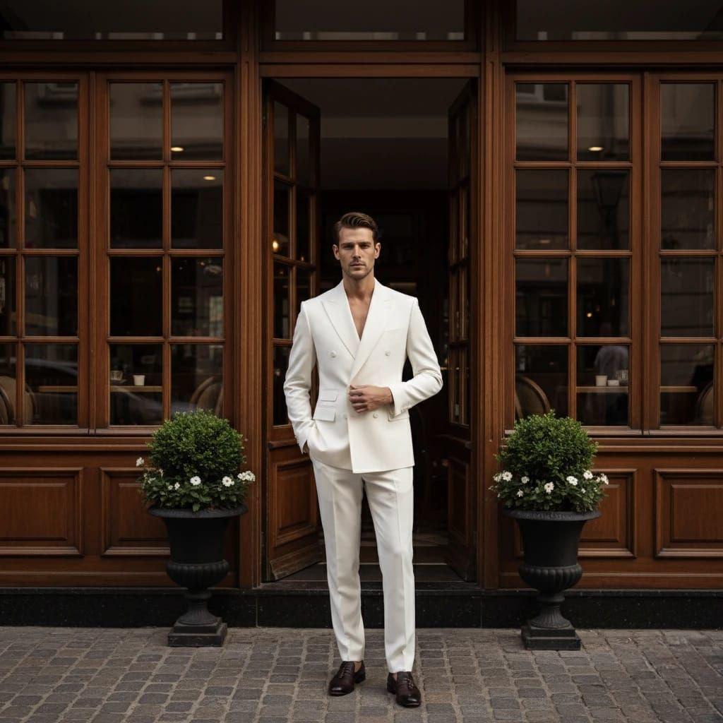 Classic Slim Fit Off white Two piece Suit For Men Partywear & Grooms