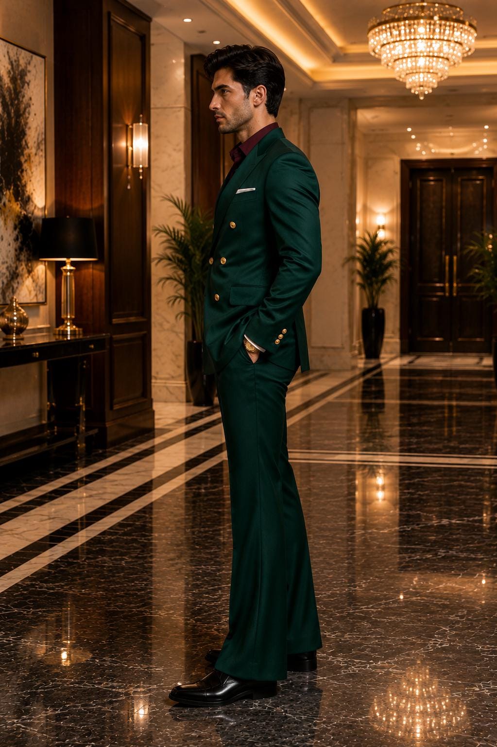 Classic Green Two Piece Designer double breast suit for men partywear, wedding and Grooms
