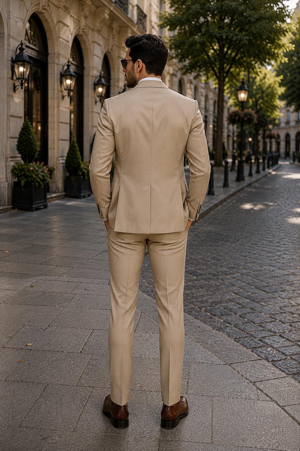 Beige Men's 3-Piece Luxury Wedding Suit, Custom Tailored Blazer, Waistcoat, Pants Formal Gentleman Outfit
