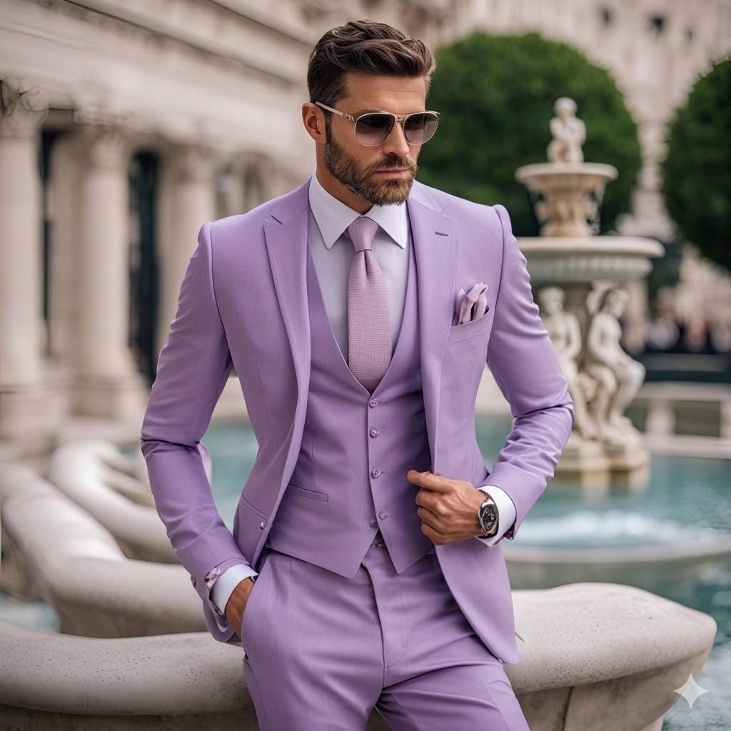 Purple Lilac 3pc Suit For Men Wedding, Grooms & Groomsman, Gift for him