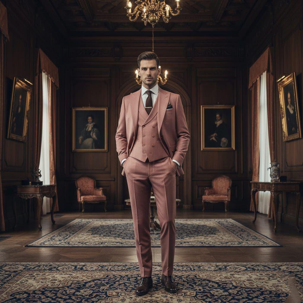 Classic Mauve/Pink 3pc Suit For Men Wedding, Grooms & Groomsman