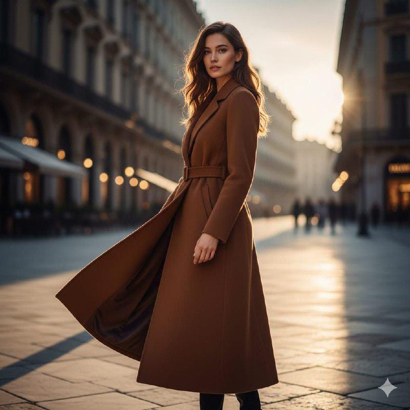 Brown Tweed Long Coat  For Women Partywear, Office Wear & Weddings.