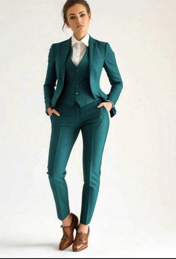 Classic Slim Fit Teal Green 3pc Suit For Women Formal wear, Partywear, Weddings