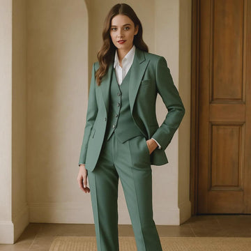 Sage Green 3-Piece Women Suit: Custom Tailored Blazer Vest and Pants